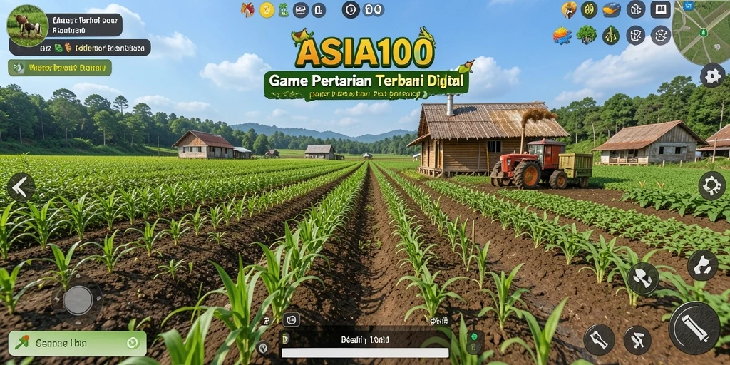 Tangkapan layar utama ASIA100 menampilkan aktivitas bertani yang menarik.