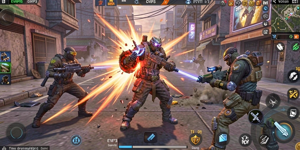 Screenshot utama menunjukkan pertarungan seru dalam EVIP3.