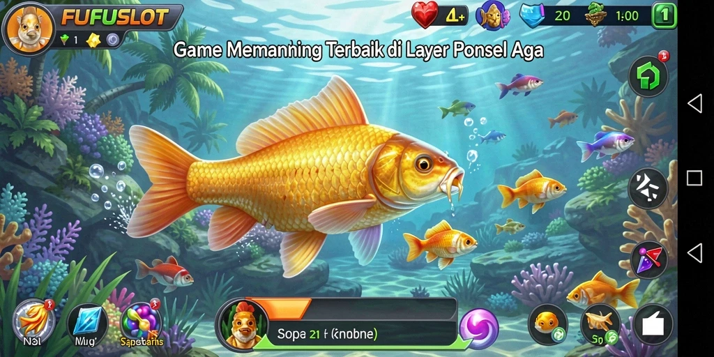Tampilan gameplay FUFUSLOT saat menangkap ikan di laut.