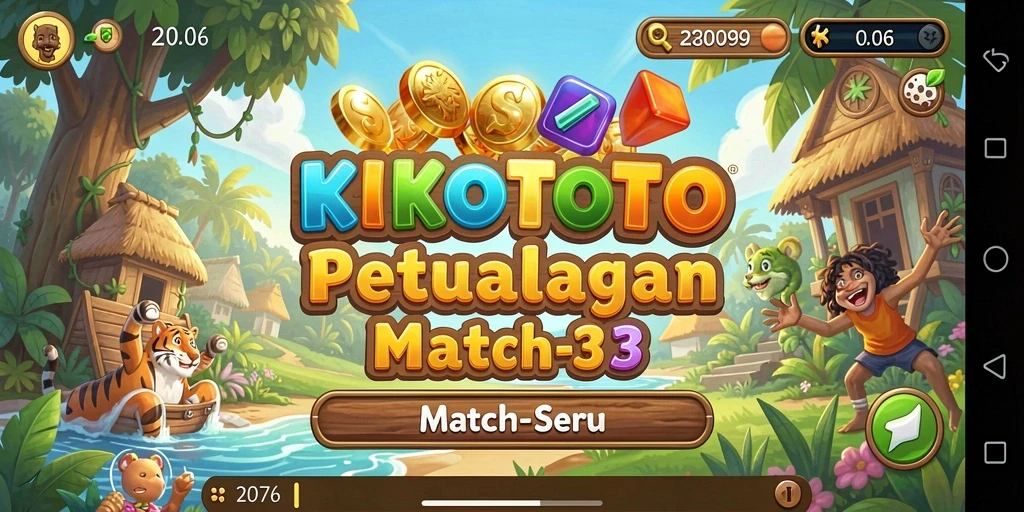 Screenshot gameplay KIKOTOTO menampilkan warna-warni objek yang harus dicocokkan.