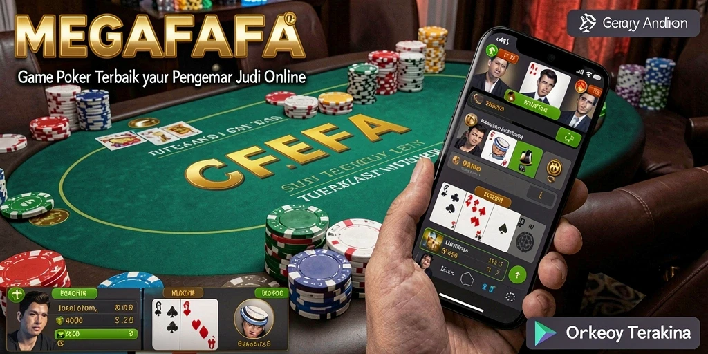 Screenshot gameplay MEGAFAFA menampilkan suasana permainan Poker yang seru.