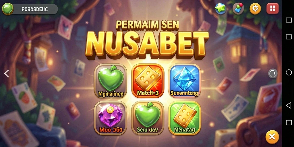 Tampilan gameplay NUSABET dengan elemen Match-3 yang berwarna-warni.