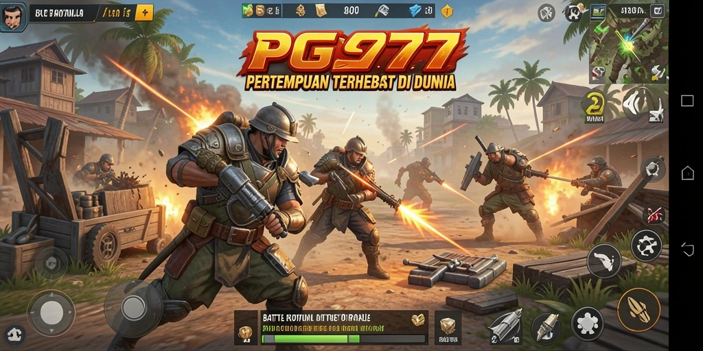 Screenshot PG777 menampilkan aksi pertempuran Battle Royale yang seru.