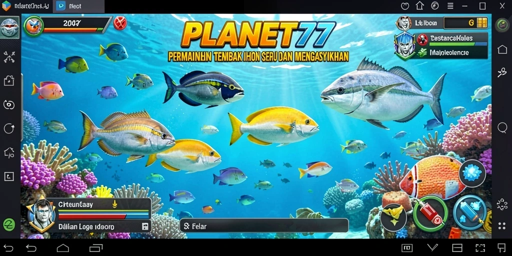 Screenshot grafis menarik dari gameplay Tembak Ikan di PLANET77.