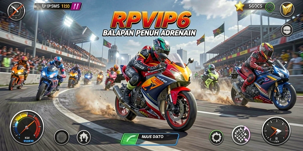 Screenshot menunjukkan aksi balapan motor yang menegangkan dan grafik luar biasa.