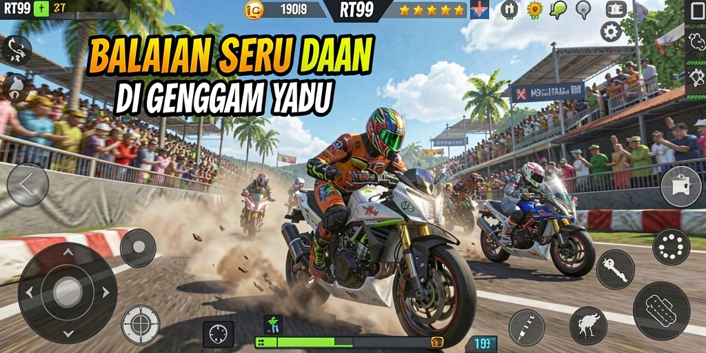 Screenshot RT99 menampilkan aksi balap yang mendebarkan dan grafik yang memukau.
